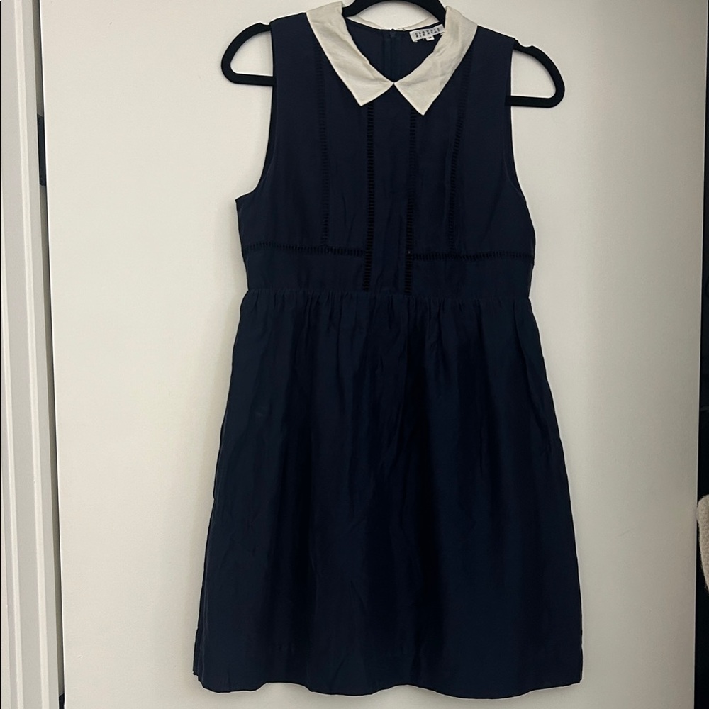 Claudie Pierlot Navy Blue Sleeveless Dress with White Collar